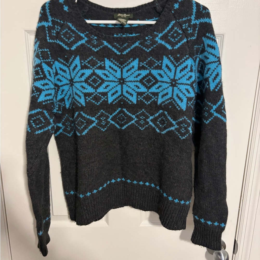 Eddie Bauer Black and Blue Snowflake Sweater